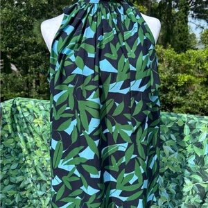 Ann Taylor Factory Green and Blue Geometric Blouse Medium